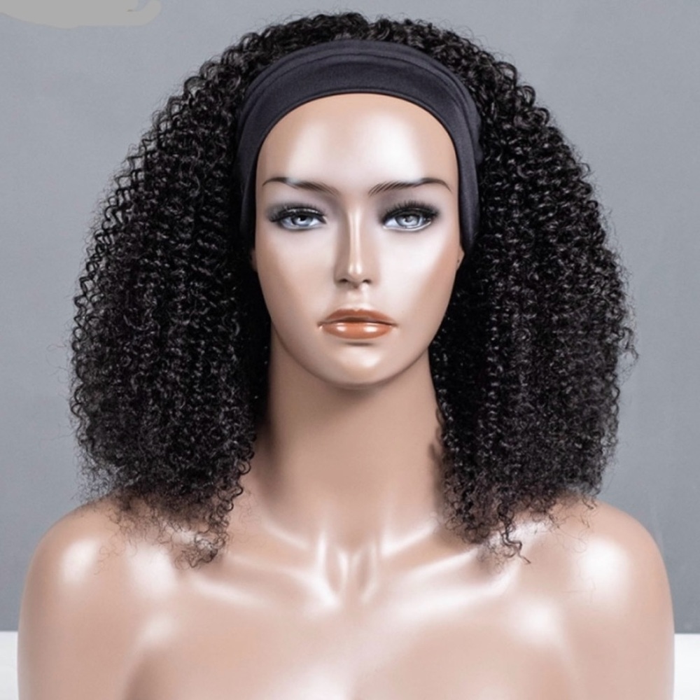 Hergivenhair Black Curly Hair Headband Wig